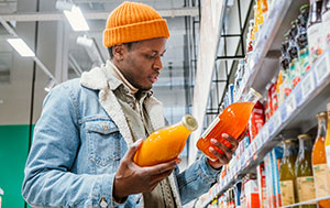 Man choosing low sugar juice drink