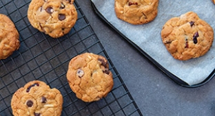 Oven tray of freshly baked cookies