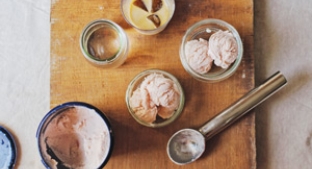 Scoops of ice cream from a tub